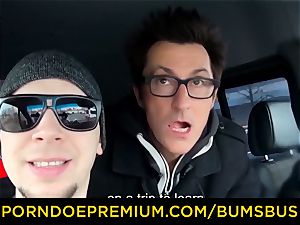 arses BUS - Twin sister honies share penis in the van